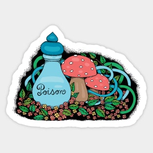 Cute Poison Bottle and Mushrooms Ink Colored Sticker